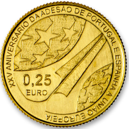 Πορτογαλία 1/4€ Gold 2011 XXV Anniversary. Προσχώρηση Πορτογαλία και Ισπανία